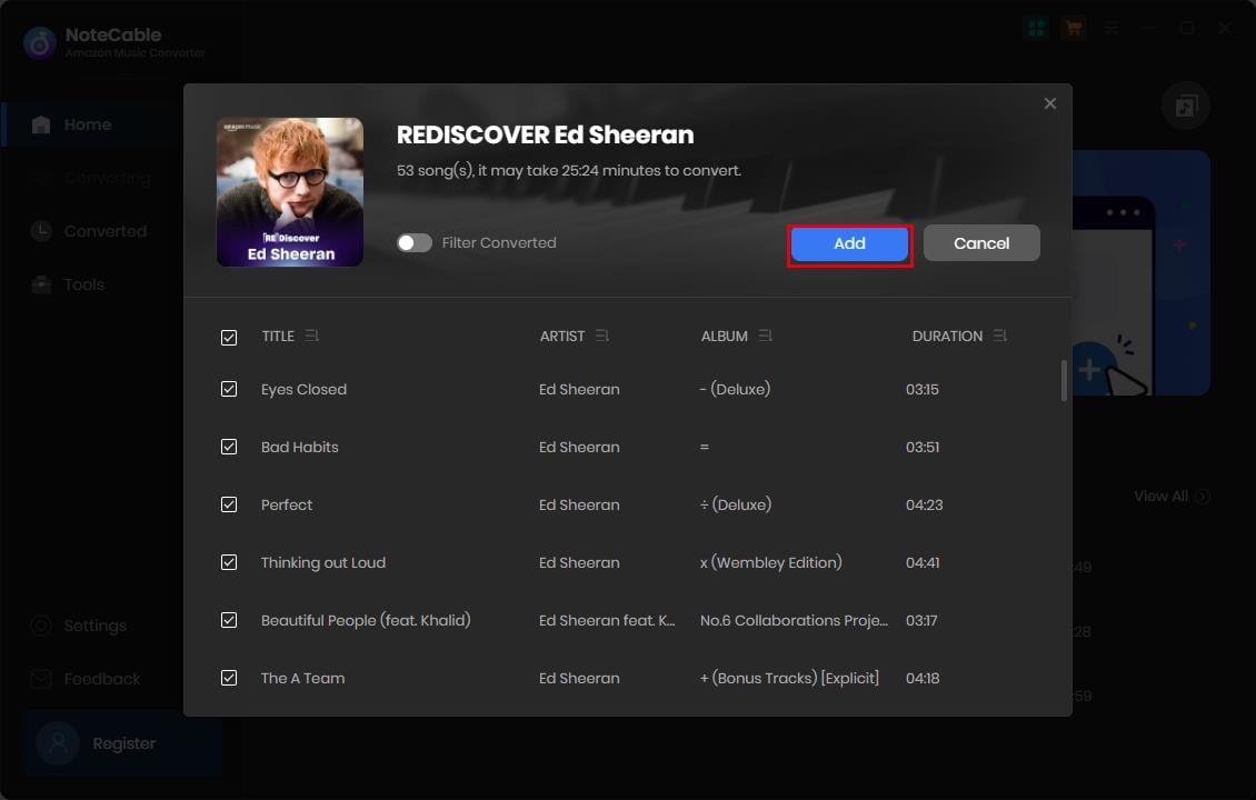 choose amazon music to convert