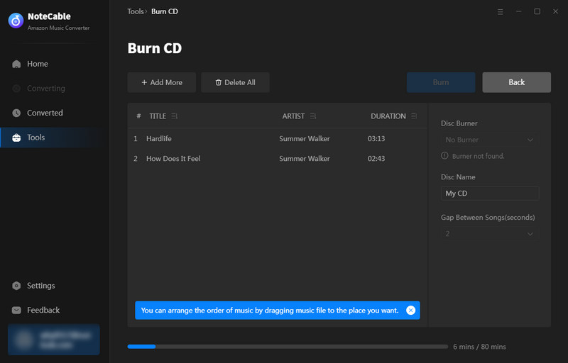 burn amazon music to cd via notecable