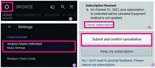 cancel amazon music subscription on android