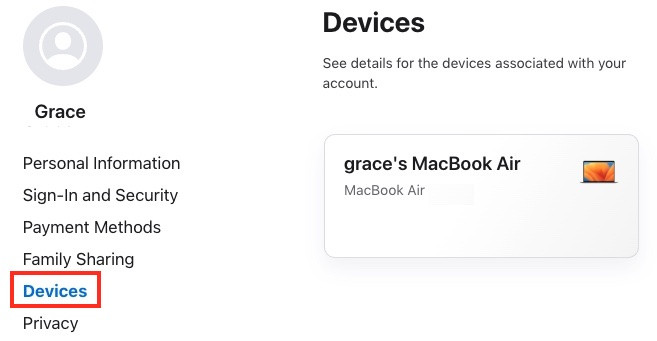 click the devices on appleid