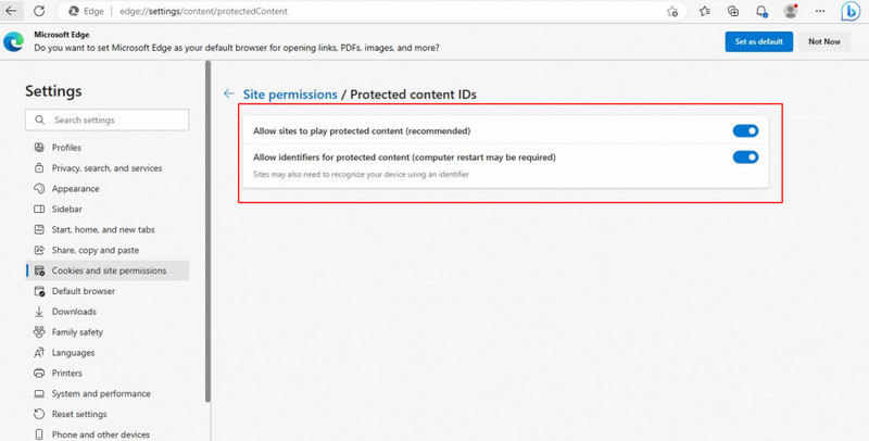 enable protected content in microsoft edge