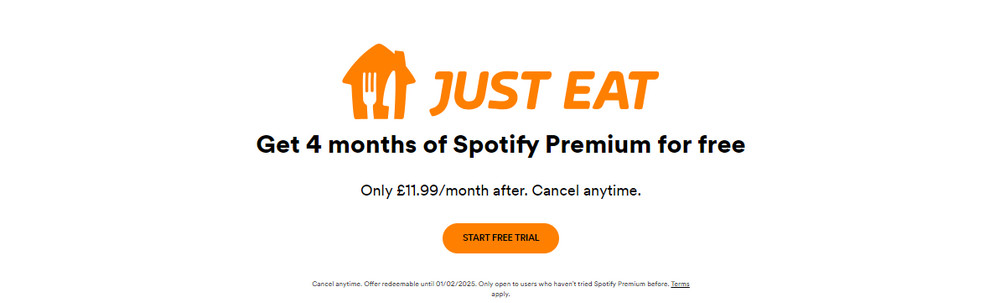 get spotify premium for free with justeat