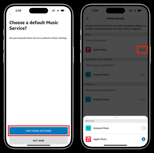 set apple music as default service