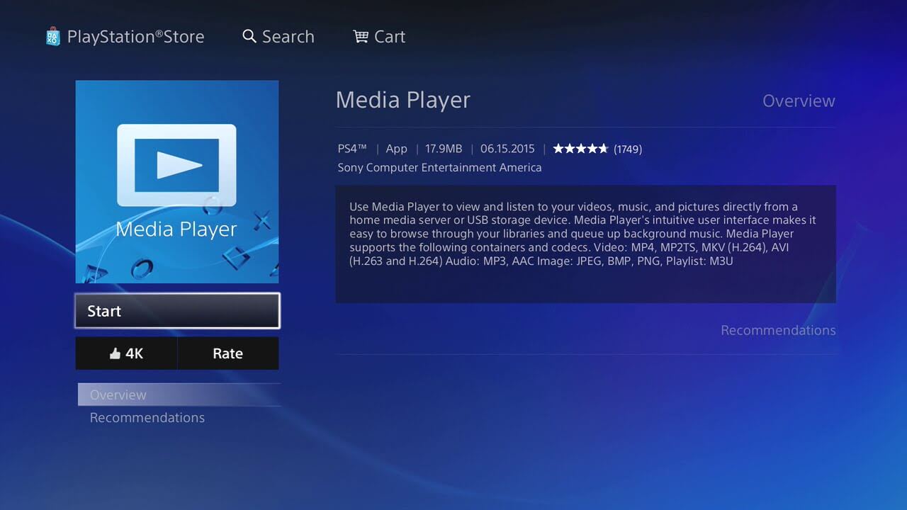 launch the media player on ps4