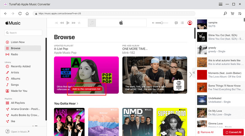 add songs to tunefab apple music converter